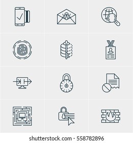 Vector Illustration Of 12 Protection Icons. Editable Pack Of System Security, Network Protection, Confidentiality Options And Other Elements.