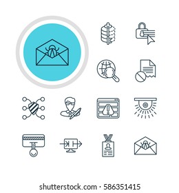 Vector Illustration Of 12 Protection Icons. Editable Pack Of Data Error, Encoder, Safety Key And Other Elements.