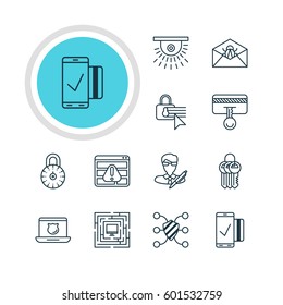 Vector Illustration Of 12 Protection Icons. Editable Pack Of Data Security, Safety Key, Key Collection And Other Elements.