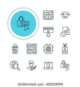 Vector Illustration Of 12 Protection Icons. Editable Pack Of Account Data, Data Error, Internet Surfing And Other Elements.