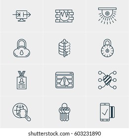 Vector Illustration Of 12 Protection Icons. Editable Pack Of Account Data, Camera, Internet Surfing And Other Elements.