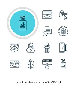 Vector Illustration Of 12 Protection Icons. Editable Pack Of Network Protection, Encoder, Finger Identifier And Other Elements.