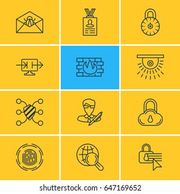 Vector Illustration Of 12 Protection Icons. Editable Pack Of Network Protection, Safe Storage, Confidentiality Options And Other Elements.