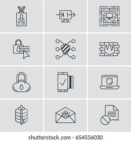 Vector Illustration Of 12 Protection Icons. Editable Pack Of Account Data, Data Security, Confidentiality Options And Other Elements.