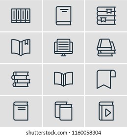 Vector illustration of 12 read icons line style. Editable set of publish, ribbon, learning and other icon elements.