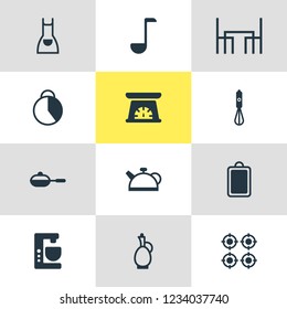 Vector illustration of 12 restaurant icons. Editable set of cutting board, gas stove, blender and other icon elements.