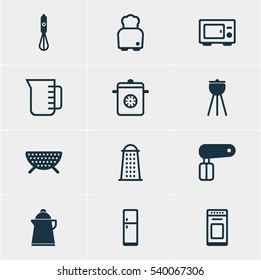 Vector Illustration Of 12 Restaurant Icons. Editable Pack Of Slicer, Whisk, Oven And Other Elements.