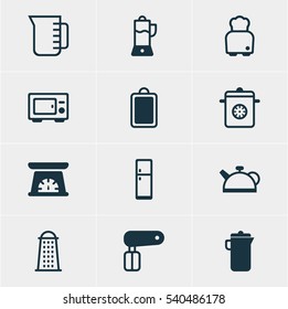 Vector Illustration Of 12 Restaurant Icons. Editable Pack Of Whisk, Carafe, Fruit Squeezer And Other Elements.