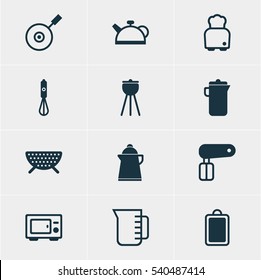 Vector Illustration Of 12 Restaurant Icons. Editable Pack Of Chopping Desk, Whisk, Handmixer Elements.