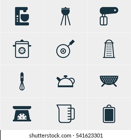 Vector Illustration Of 12 Restaurant Icons. Editable Pack Of Handmixer, Mixer , Carafe Elements.