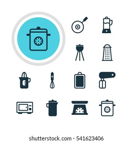 Vector Illustration Of 12 Restaurant Icons. Editable Pack Of Barbecue, Shaker, Whisk And Other Elements.