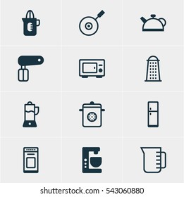 Vector Illustration Of 12 Restaurant Icons. Editable Pack Of Mixer, Carafe, Oven And Other Elements.