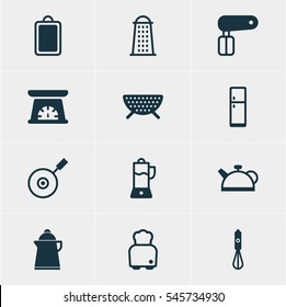 Vector Illustration Of 12 Restaurant Icons. Editable Pack Of Tea, Skillet, Fruit Squeezer And Other Elements.