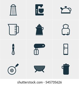 Vector Illustration Of 12 Restaurant Icons. Editable Pack Of Teakettle, Whisk, Bread And Other Elements.