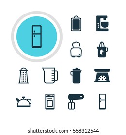 Vector Illustration Of 12 Restaurant Icons. Editable Pack Of Measuring Tool, Chopping Desk, Slicer And Other Elements.