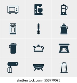 Vector Illustration Of 12 Restaurant Icons. Editable Pack Of Slicer, Oven, Sieve And Other Elements.