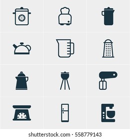 Vector Illustration Of 12 Restaurant Icons. Editable Pack Of Whisk, Carafe, Steamer And Other Elements.