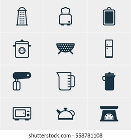 Vector Illustration Of 12 Restaurant Icons. Editable Pack Of Carafe, Refrigerator, Chopping Desk And Other Elements.