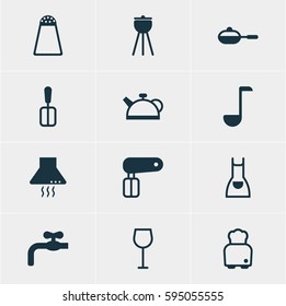Vector Illustration Of 12 Restaurant Icons. Editable Pack Of Soup Spoon, Barbecue, Faucet And Other Elements.