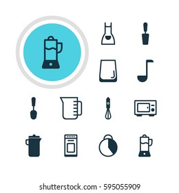Vector Illustration Of 12 Restaurant Icons. Editable Pack Of Jug, Fruit Squeezer, Oven And Other Elements.