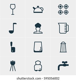 Vector Illustration Of 12 Restaurant Icons. Editable Pack Of Wine, Butcher Knife, Barbecue And Other Elements.