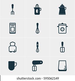 Vector Illustration Of 12 Restaurant Icons. Editable Pack Of Tea, Cooking Spade, Handmixer Elements.