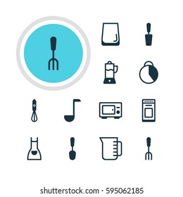 Vector Illustration Of 12 Restaurant Icons. Editable Pack Of Soup Spoon, Carafe, Glass Cup And Other Elements.