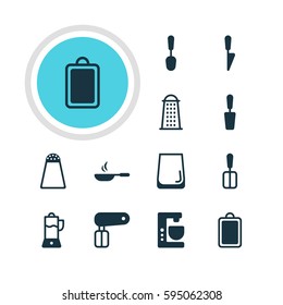 Vector Illustration Of 12 Restaurant Icons. Editable Pack Of Spatula, Kitchen Dagger, Chopping Desk And Other Elements.