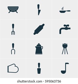 Vector Illustration Of 12 Restaurant Icons. Editable Pack Of Tea, Barbecue, Bakery Roller And Other Elements.
