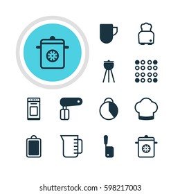 Vector Illustration Of 12 Restaurant Icons. Editable Pack Of Whisk, Barbecue, Chopping Desk And Other Elements.