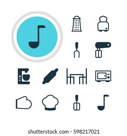 Vector Illustration Of 12 Restaurant Icons. Editable Pack Of Slicer, Oven Mitts, Mixer And Other Elements.