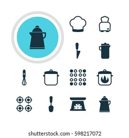 Vector Illustration Of 12 Restaurant Icons. Editable Pack Of Soup Pan, Handmixer, Tablespoon Elements.