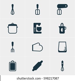 Vector Illustration Of 12 Restaurant Icons. Editable Pack Of Mixer, Fork, Shaker And Other Elements.