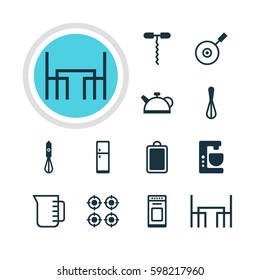 Vector Illustration Of 12 Restaurant Icons. Editable Pack Of Corolla, Teakettle, Refrigerator And Other Elements.