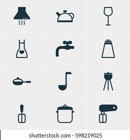 Vector Illustration Of 12 Restaurant Icons. Editable Pack Of Barbecue, Smock, Faucet And Other Elements.