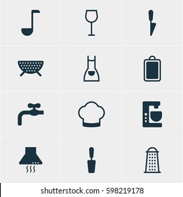 Vector Illustration Of 12 Restaurant Icons. Editable Pack Of Slicer, Kitchen Dagger, Chopping Desk And Other Elements.
