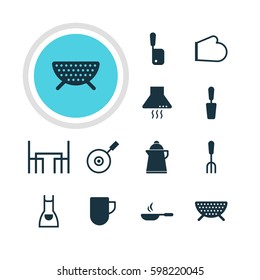Vector Illustration Of 12 Restaurant Icons. Editable Pack Of Tea, Oven Mitts, Tea Cup And Other Elements.