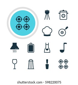 Vector Illustration Of 12 Restaurant Icons. Editable Pack Of Barbecue, Soup Spoon, Chopping Desk And Other Elements.