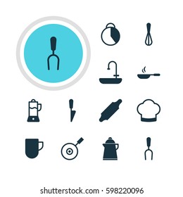 Vector Illustration Of 12 Restaurant Icons. Editable Pack Of Tea Cup, Barbecue Tool, Tea And Other Elements.