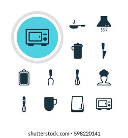 Vector Illustration Of 12 Restaurant Icons. Editable Pack Of Kitchen Dagger, Cook, Oven And Other Elements.