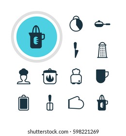 Vector Illustration Of 12 Restaurant Icons. Editable Pack Of Cooking Spade, Bread, Tea Cup And Other Elements.