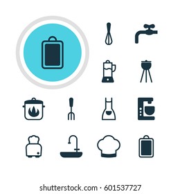Vector Illustration Of 12 Restaurant Icons. Editable Pack Of Faucet, Chopping Desk, Barbecue And Other Elements.
