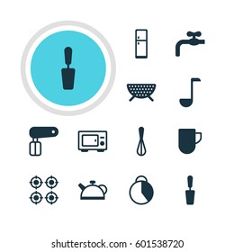 Vector Illustration Of 12 Restaurant Icons. Editable Pack Of Furnace, Corolla, Refrigerator And Other Elements.