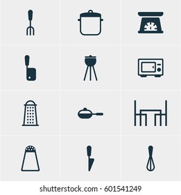 Vector Illustration Of 12 Restaurant Icons. Editable Pack Of Barbecue, Butcher Knife, Pepper Container And Other Elements.