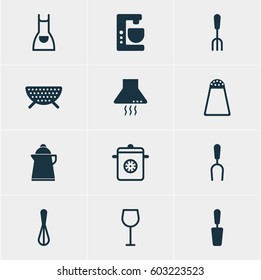 Vector Illustration Of 12 Restaurant Icons. Editable Pack Of Sieve, Tea, Spatula And Other Elements.