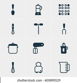 Vector Illustration Of 12 Restaurant Icons. Editable Pack Of Cooker, Carafe, Bread And Other Elements.