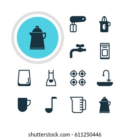 Vector Illustration Of 12 Restaurant Icons. Editable Pack Of Washstand, Glass Cup, Furnace Elements.