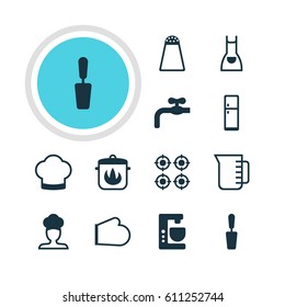 Vector Illustration Of 12 Restaurant Icons. Editable Pack Of Smock, Carafe, Oven Mitts And Other Elements.