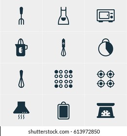Vector Illustration Of 12 Restaurant Icons. Editable Pack Of Furnace, Fork, Extractor Appliance And Other Elements.