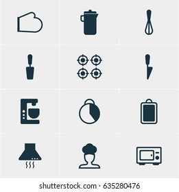 Vector Illustration Of 12 Restaurant Icons. Editable Pack Of Jug, Spatula, Corolla And Other Elements.